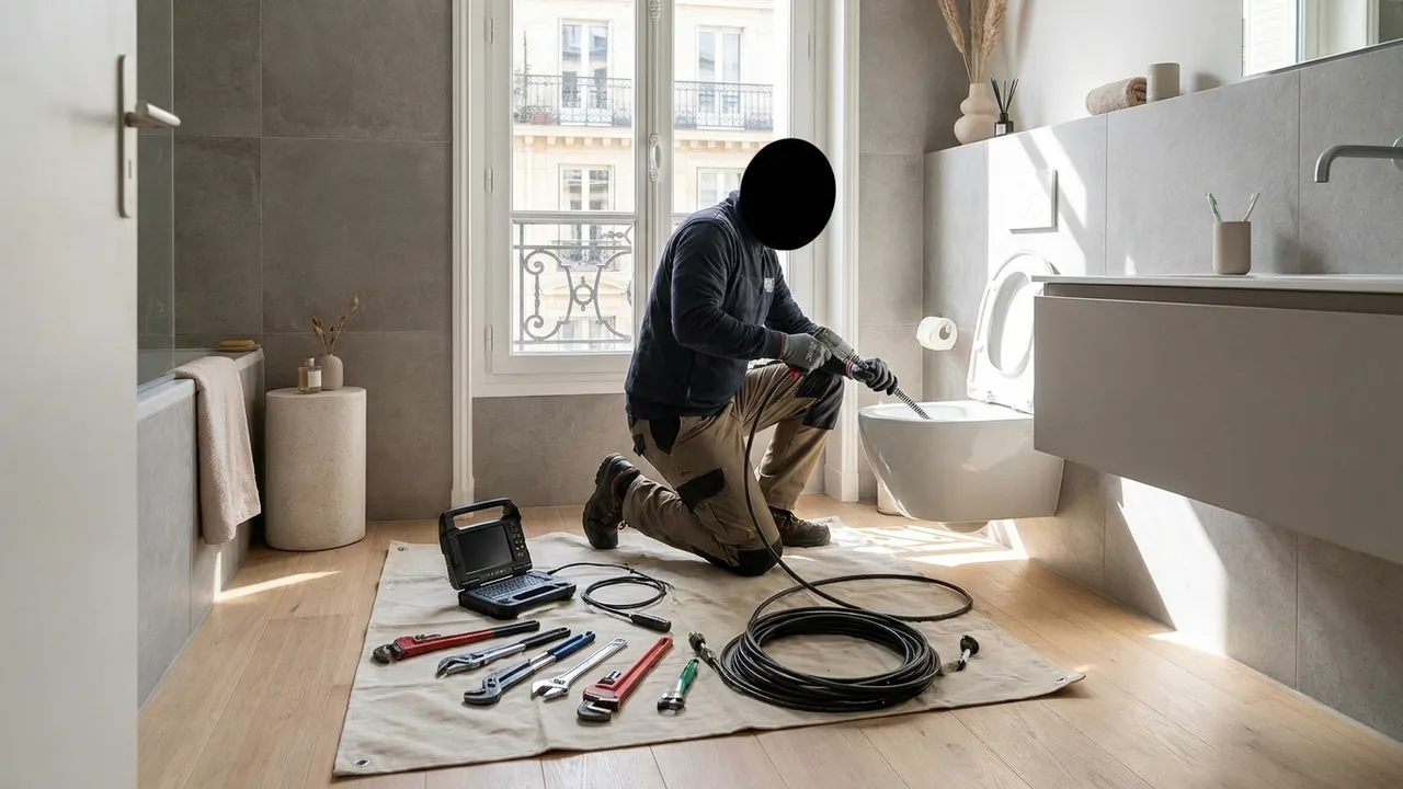 Débouchage d'une cuvette de WC au furet manuel dans un appartement de Nanterre